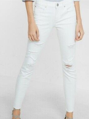 ❤️ EXPRESS HIGH RISE DISTRESSED ANKLE LEGGING JEANS, WHITE, 6S (28 SHORT)